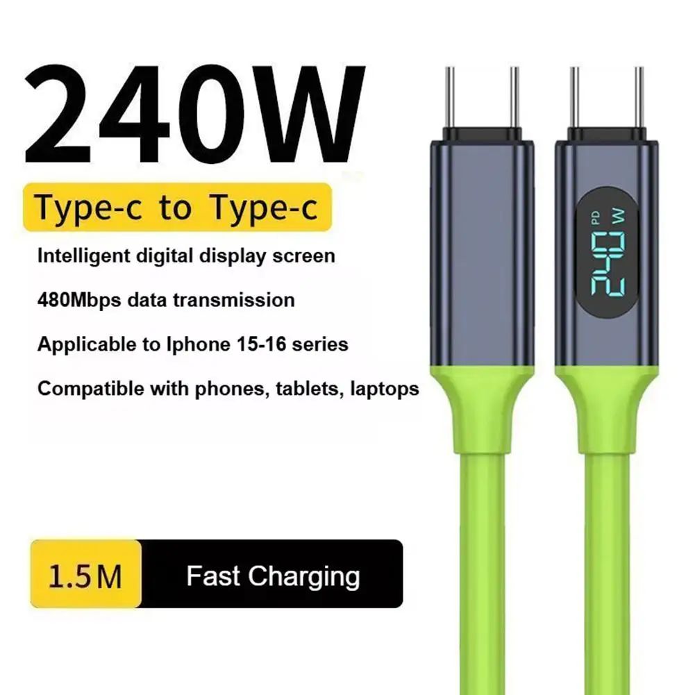 240W USB-C to USB-C Fast Charging Cable with Real-Time Power Display
