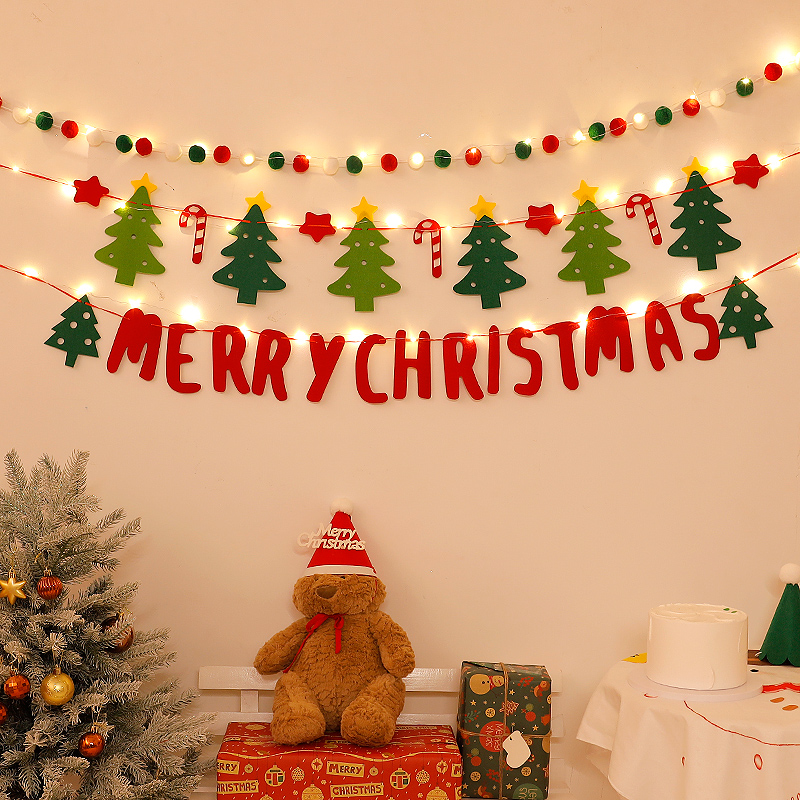DIY Pendant Handmade Decorated for Merry Christmas, Christmas Balls Flag LED String Light, Hanging Home Flag Banner Xmas