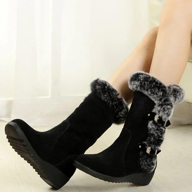 Womens Warm Wedge Winter Boots with Faux Fur