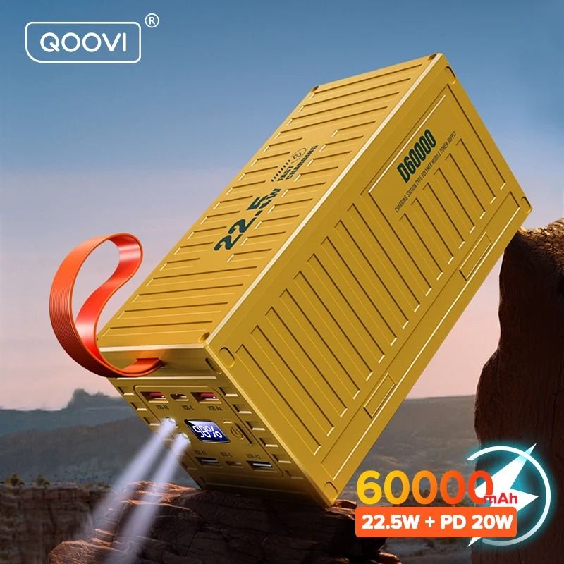 QOOVI 60000mAh Power Station – High-Capacity 22.5W PD QC 3.0 Fast Charging Power Bank for iPhone & Xiaomi
