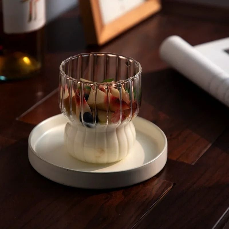 Ribbed Aesthetic Glass Coffee Cup