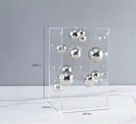 Modern Geometric Clear Acrylic Cube & Sphere Display Sculpture