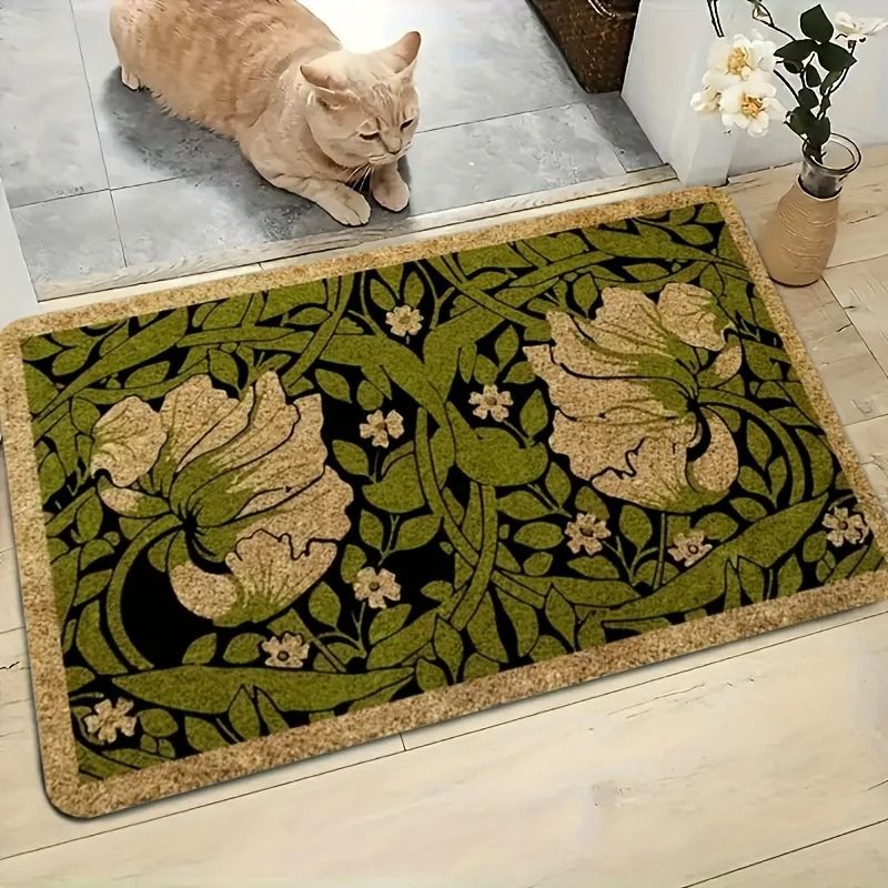 Green Welcome Floral Botanical Doormat