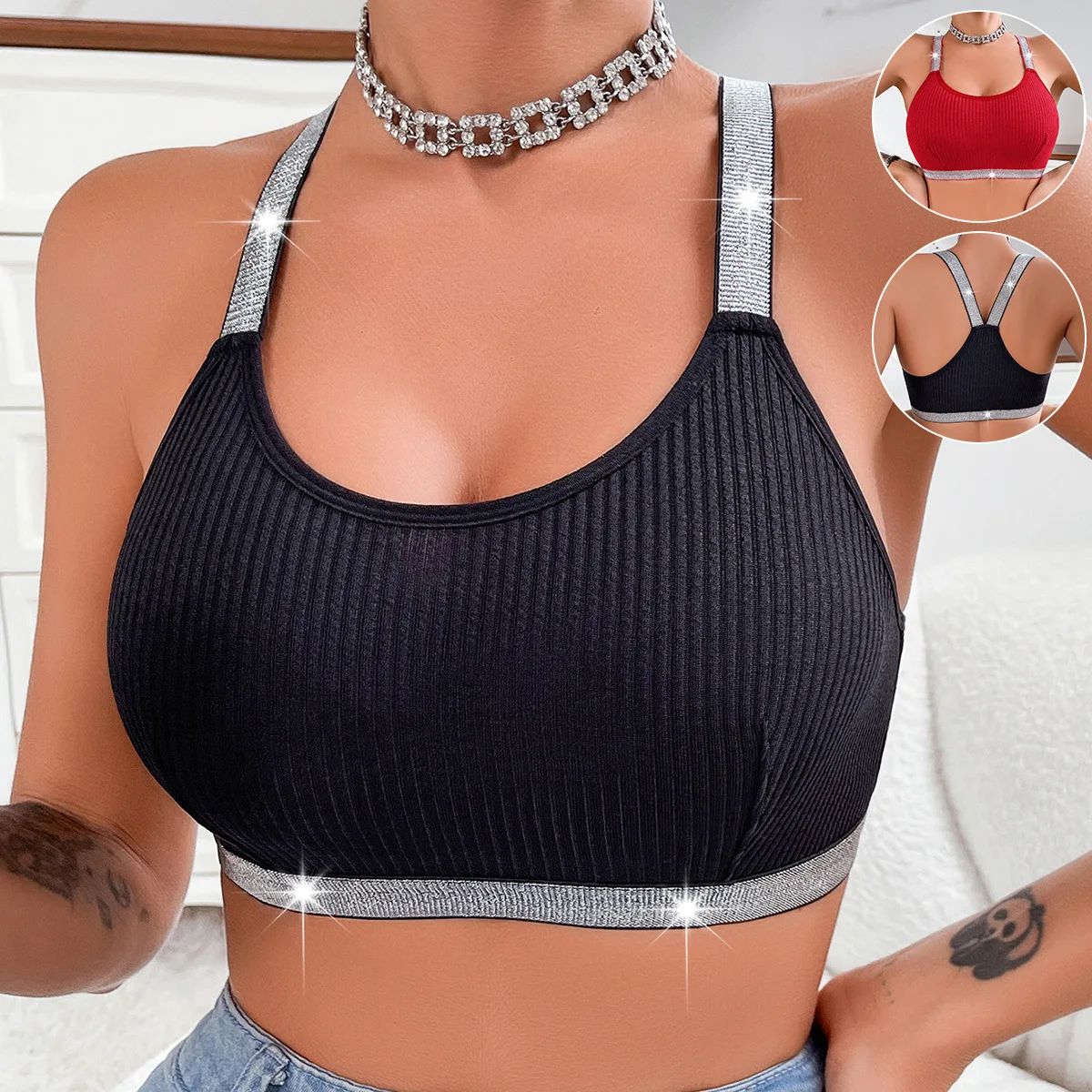 Ribbed Backless Seamless Bralette Top for Yoga & Everyday Comfort