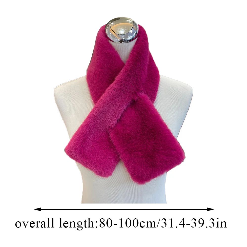 Luxury Faux Rabbit Fur Cross Collar Scarf – Women's Thick Winter Furry Neck Warmer