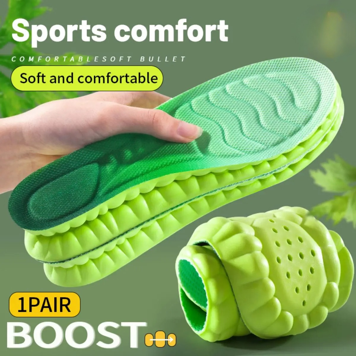 Sport Insoles Cushion PU High Stretch Shock Resistant Anti bacterial Breathable Insoles for Comfortable Shoes