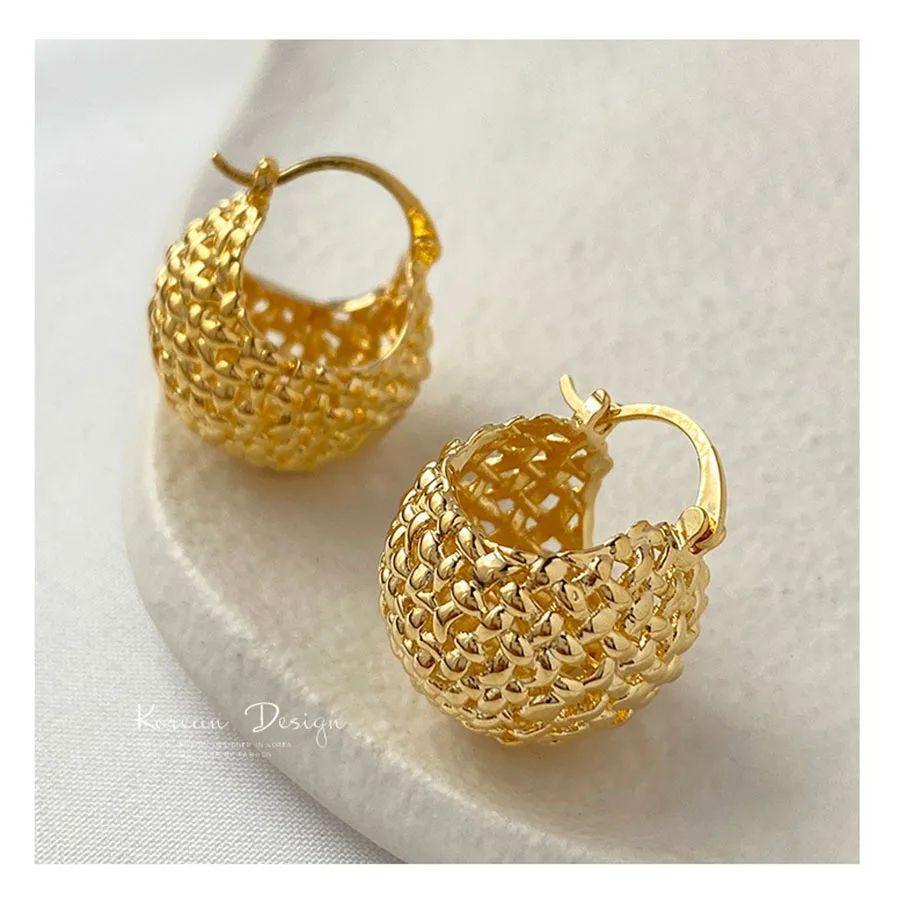 Elegant Filigree Gold Chunky Hoop Earrings – Lightweight Basket Design Statement Hoops