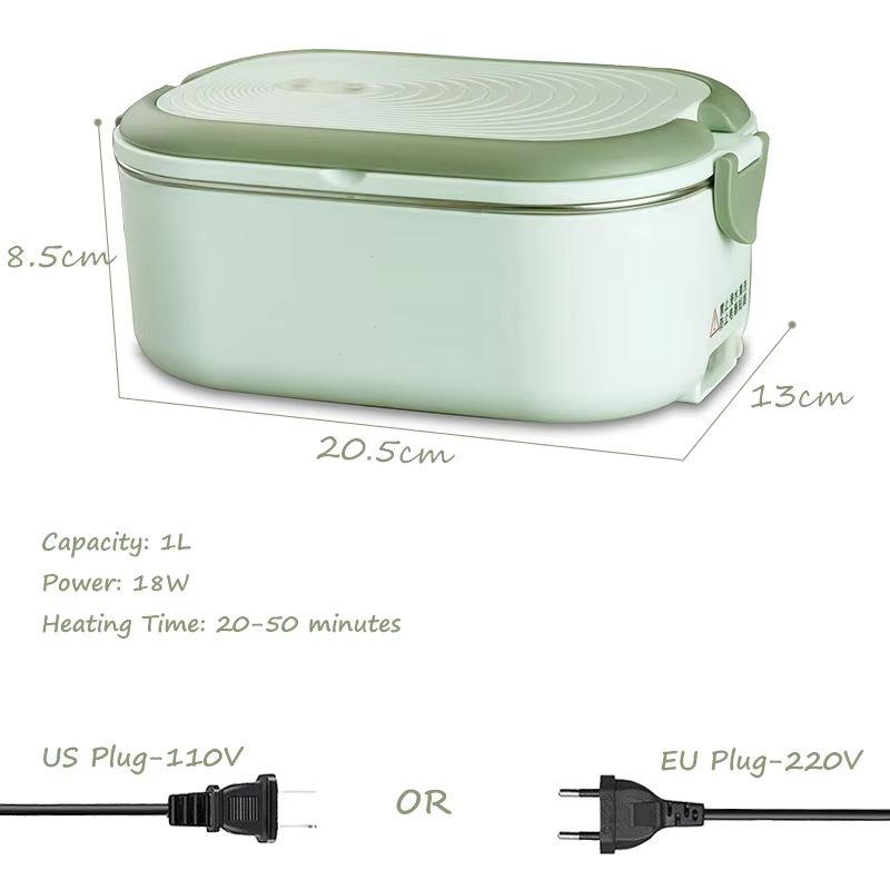 Portable Electric Lunch Box Food Warmer 33.81 fl oz Stainless Steel Meal Container