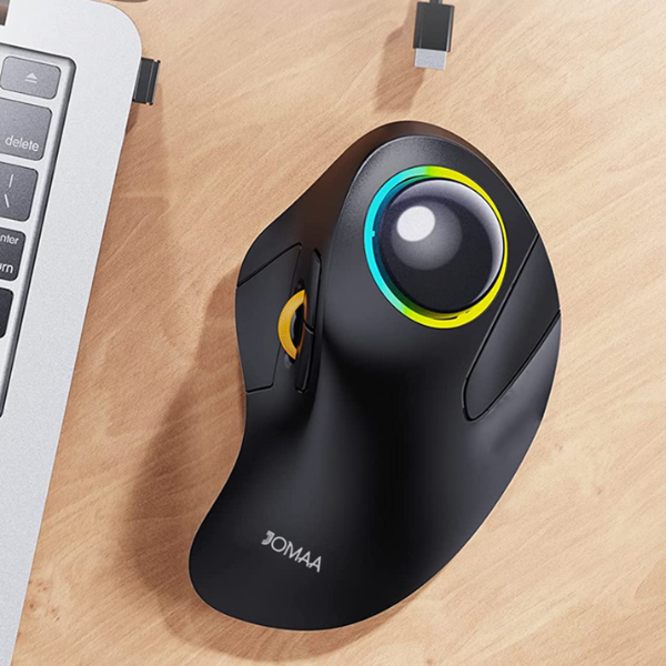 Ergonomic Rollerball Gaming Mouse, Rechargeable Wireless Trackball, & Bluetooth RGB Gear Adjustable