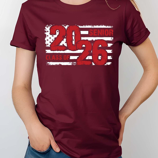 Senior Class of 2026 Shirt USA Flag Graphic Tee Patriotic Graduation T-Shirt Casual Womens Top