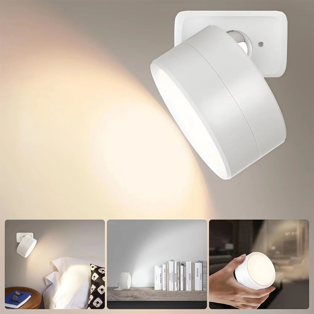 Rechargeable RGB LED Wall Lamp with Remote, Touch Control & Magnetic 360° Rotation Night Light