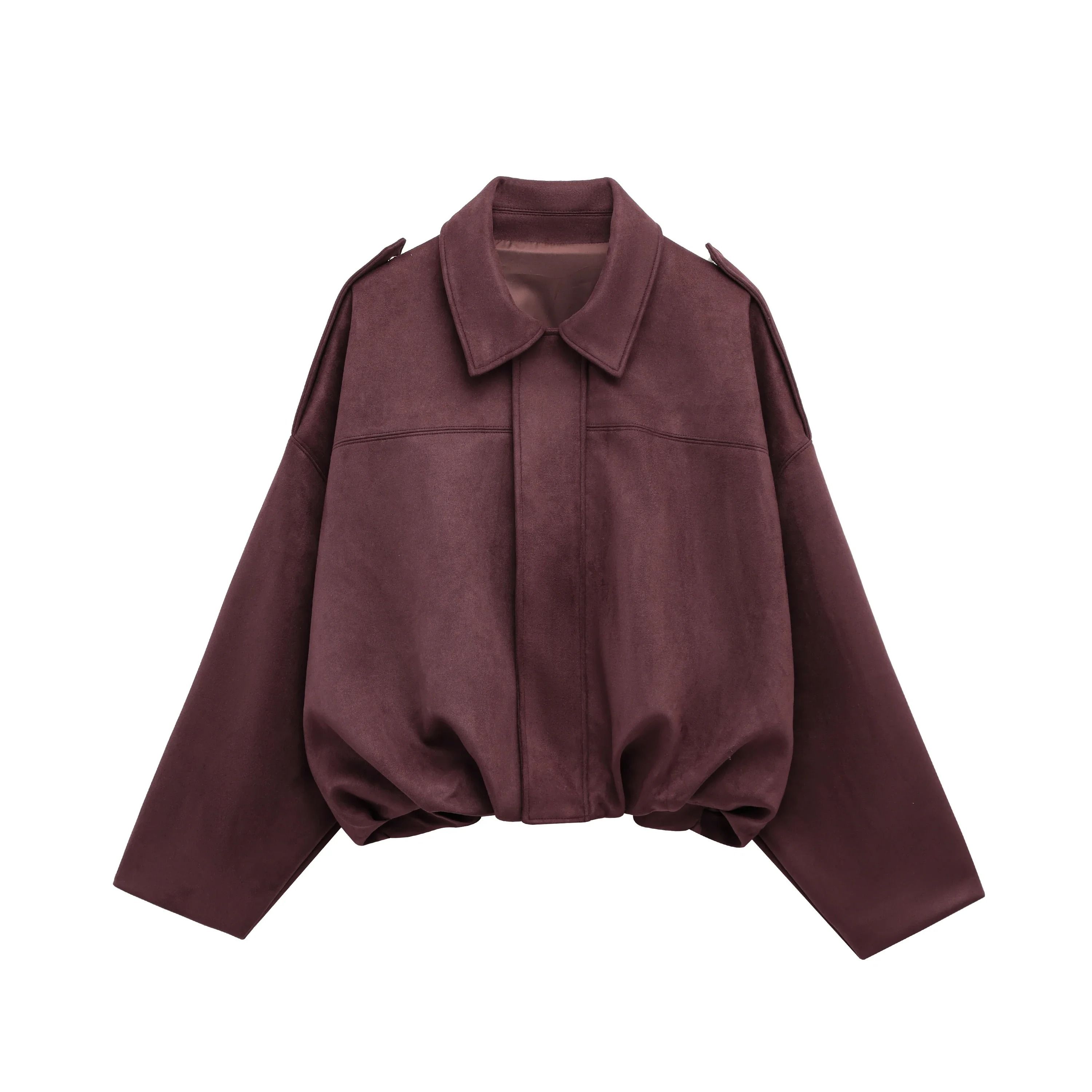 Womens Suede Bomber Jacket In Brown And Green