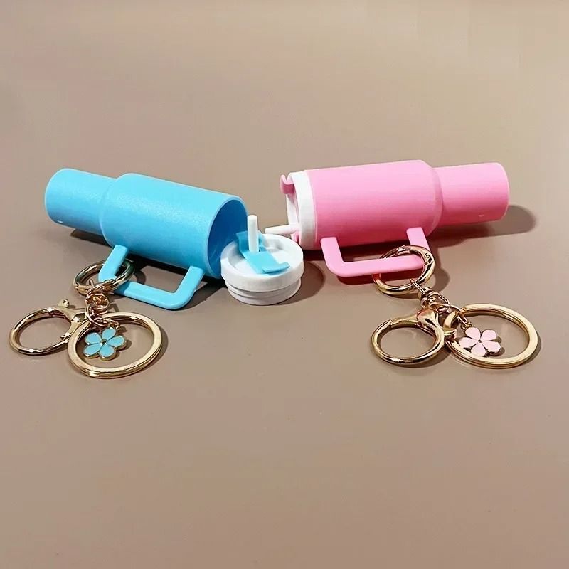 Cute Ice Cup Keychain Lipstick Holder Flower Pendant Bag Charm