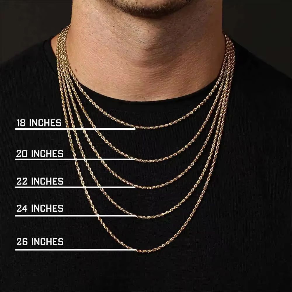 2 to 6mm (0.08–0.24 in) Gold Rope Chain Necklace Waterproof Stainless Steel Twisted Rope Chain for Men and Women
