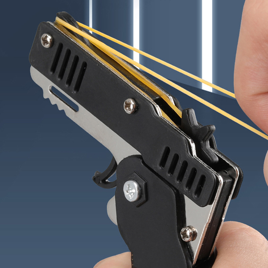 Mini Folding Rubber Band Launcher Toy With Keychain