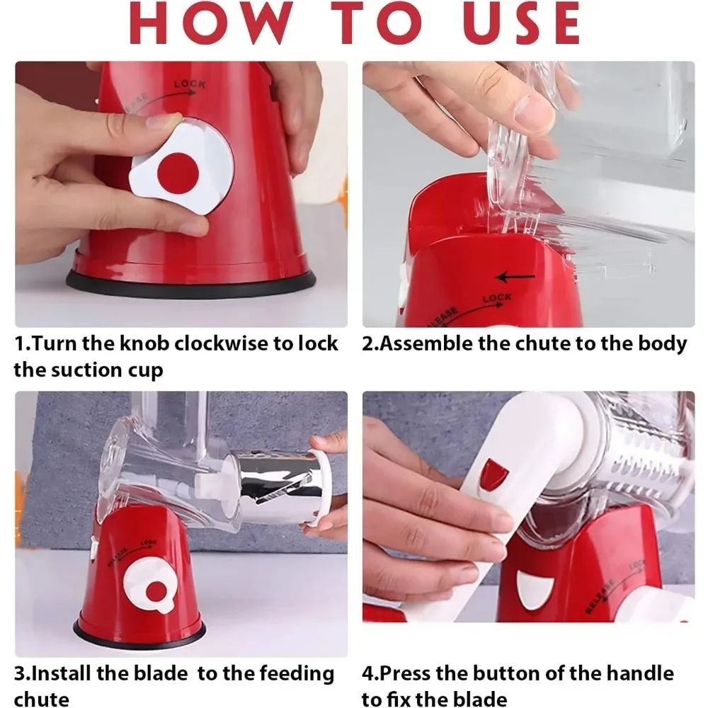 Rotary Vegetable Cutter Kitchen Shredder with Handle and Drum Blades