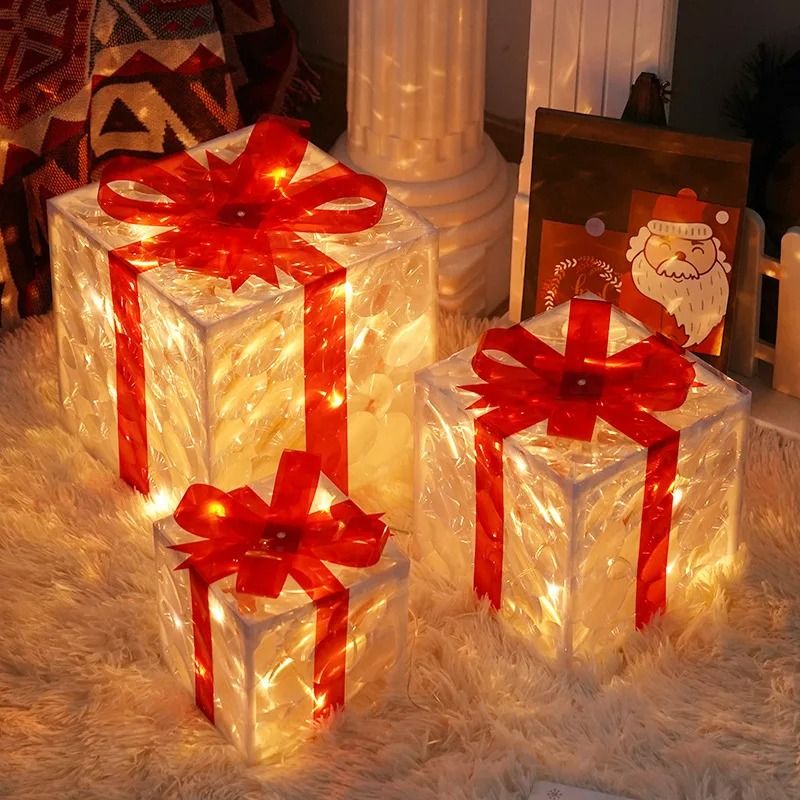 Christmas Glowing Gift Box Decoration Box with Bow Lighting