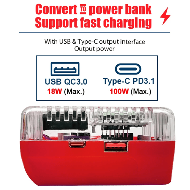 Digital Display Lithium Battery Adapter Converter with USB C Power Bank