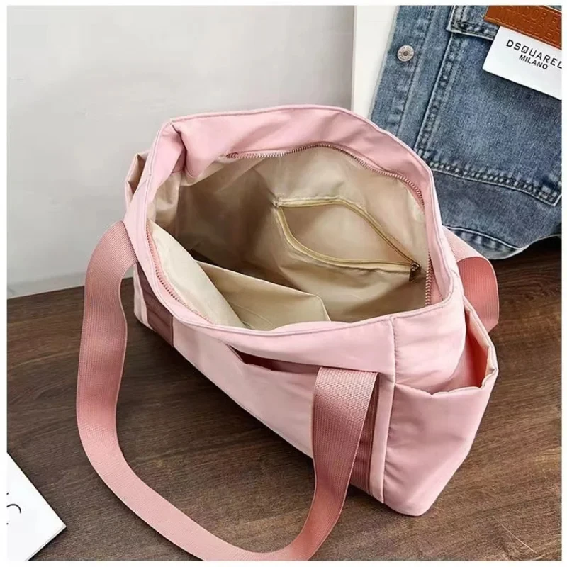 New Women's Bag, Solid Color Tote Bag, Large Capacity Nylon Shoulder Bag, Simple Mommy Go Out Bag, Leisure Handbag
