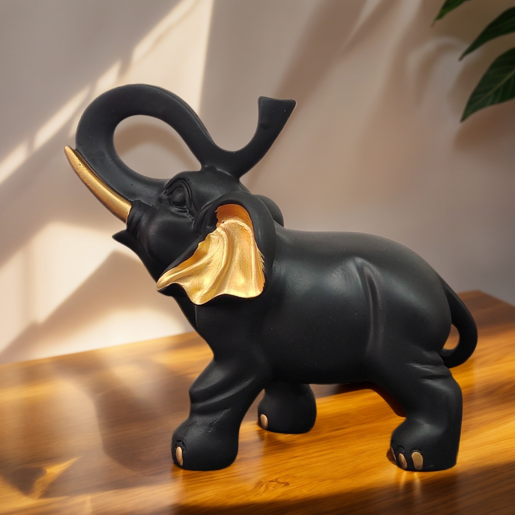 Black Gold Elephant Statue, Good Fortune Ornament for Living Room, Home Decoration Display