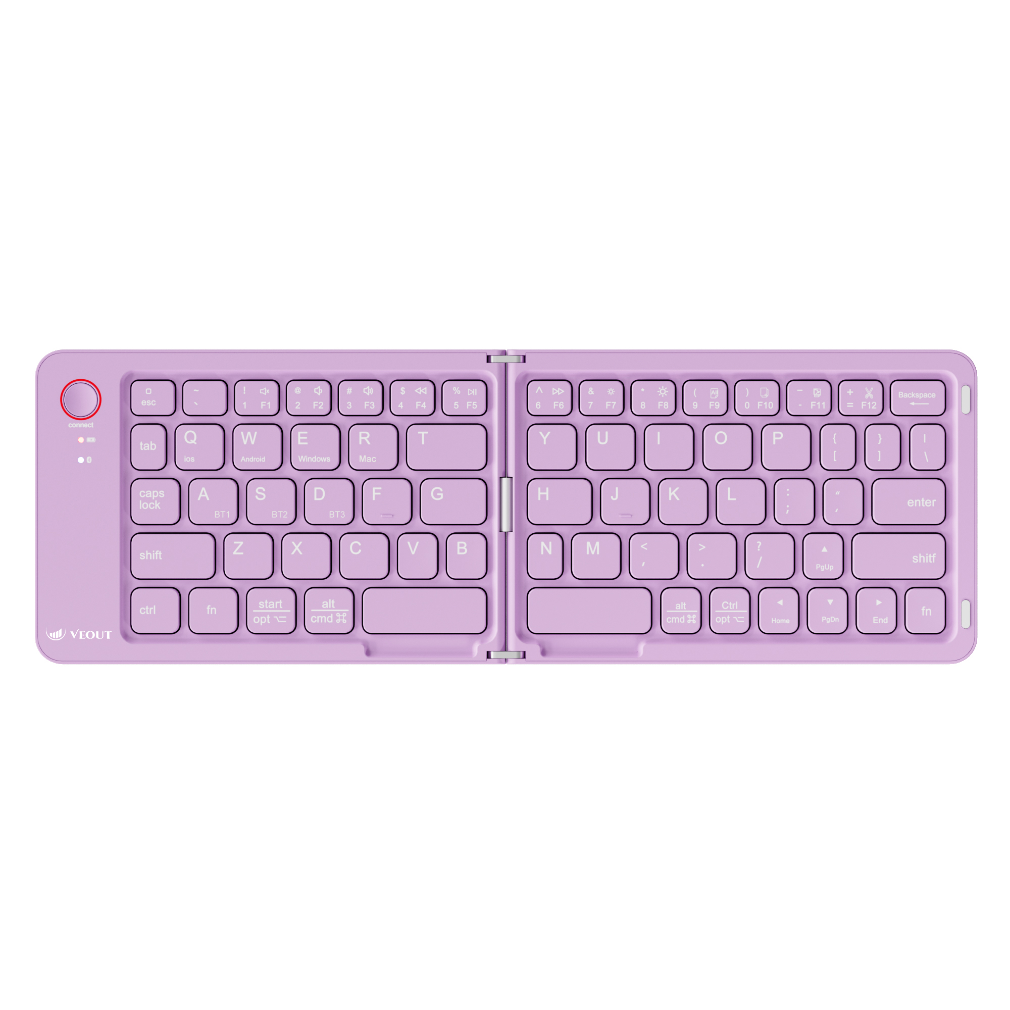 Compact Wireless VEOUT Folding Keyboard Black White Pink Purple, Portable Bluetooth Keyboard for iPhone Android Tablet
