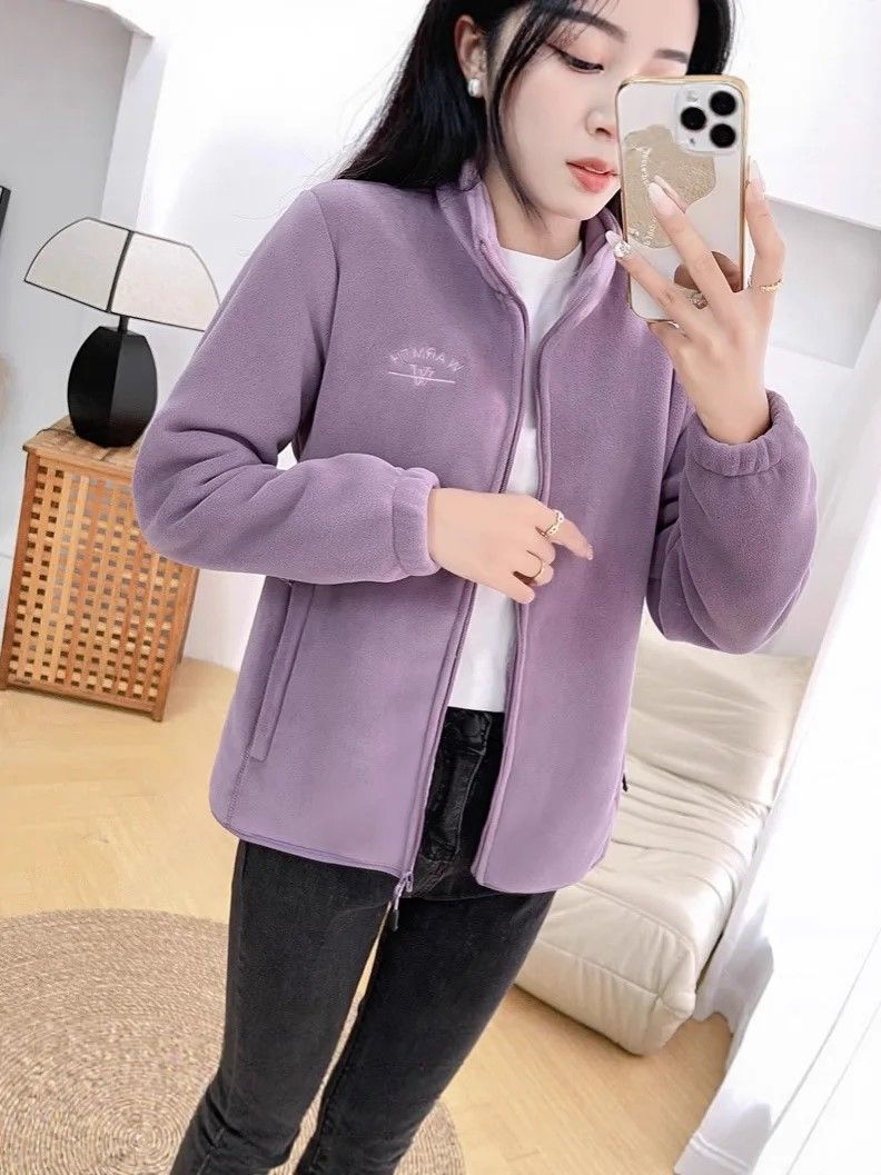 Winter Luxe Polar Fleece Letter Print Coat – Womens Loose Fit Wool-Liner Jacket
