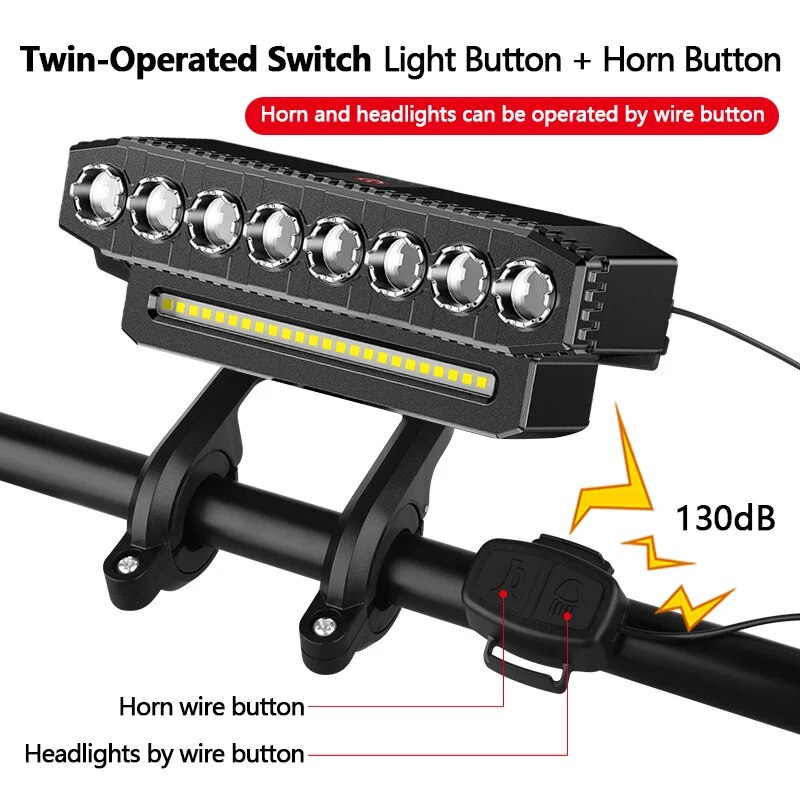 Rechargeable LED Bicycle Front Light with Bike Horn, Modes Bicycle Bell Light, USB Powered Cycling Headlight