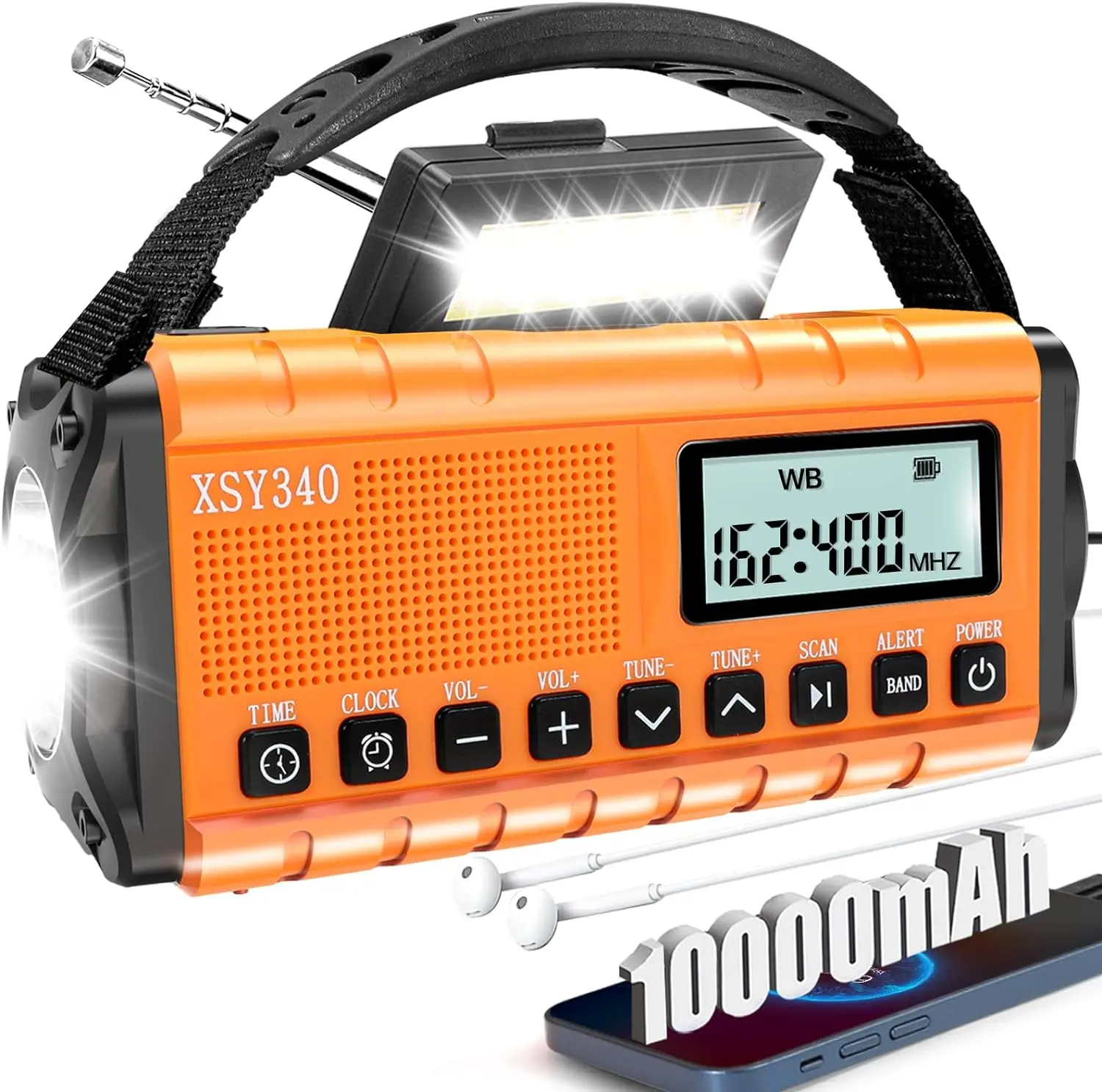 Multifunctional Solar Hand Crank Emergency Radio with Weather Alert, Flashlight, SOS Alarm & USB Charging