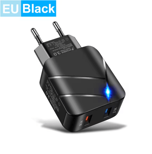 28W Dual USB QC3.0 Fast Charger with LED Light EU Plug