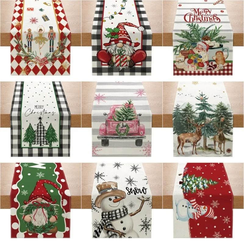 Christmas Table Runner – Creative Printed Linen Dinner Table Mat & Festive Xmas Decor
