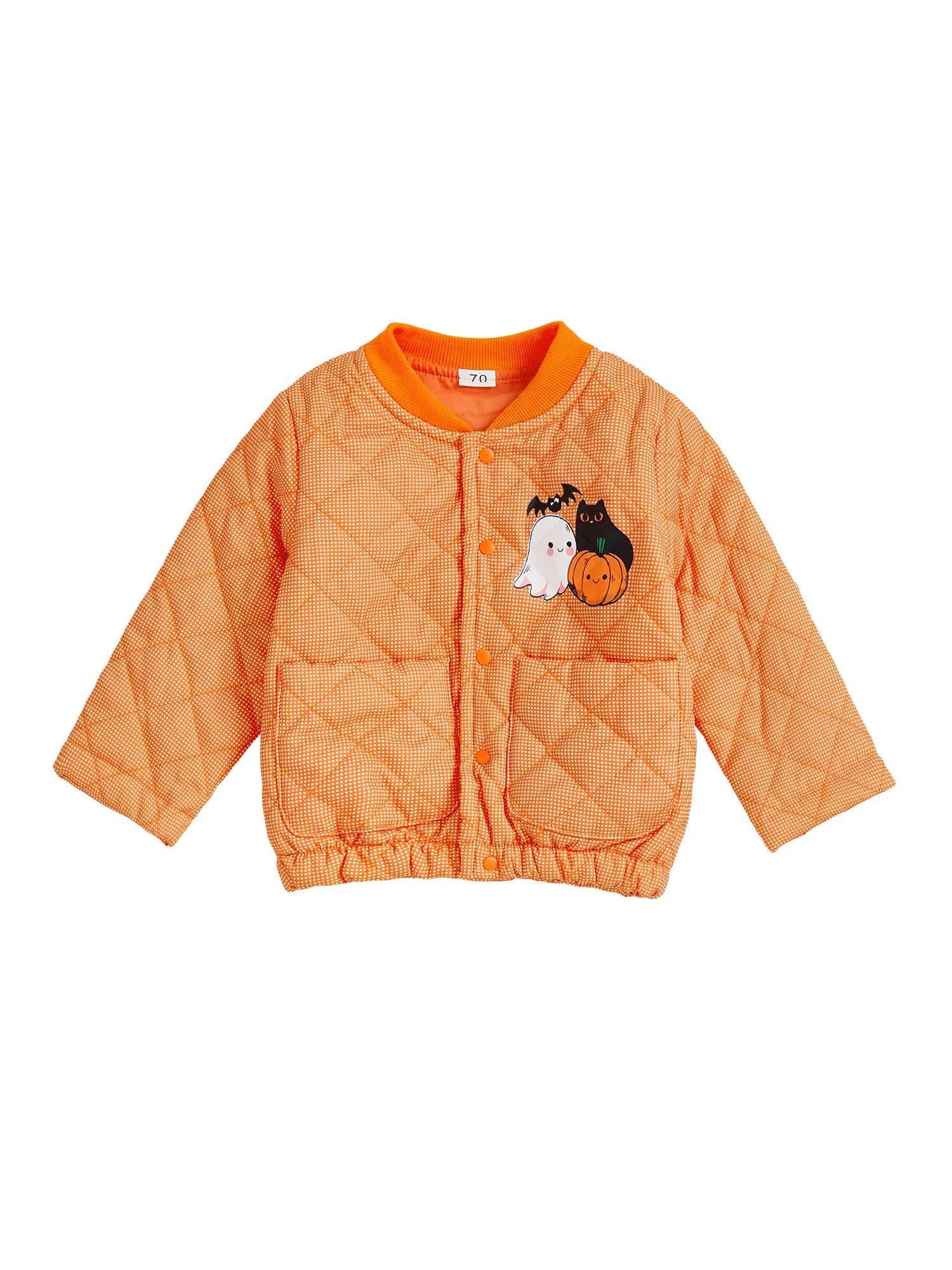 Infant Halloween Quilted Jacket - Pumpkin & Ghost Print Toddler Outerwear