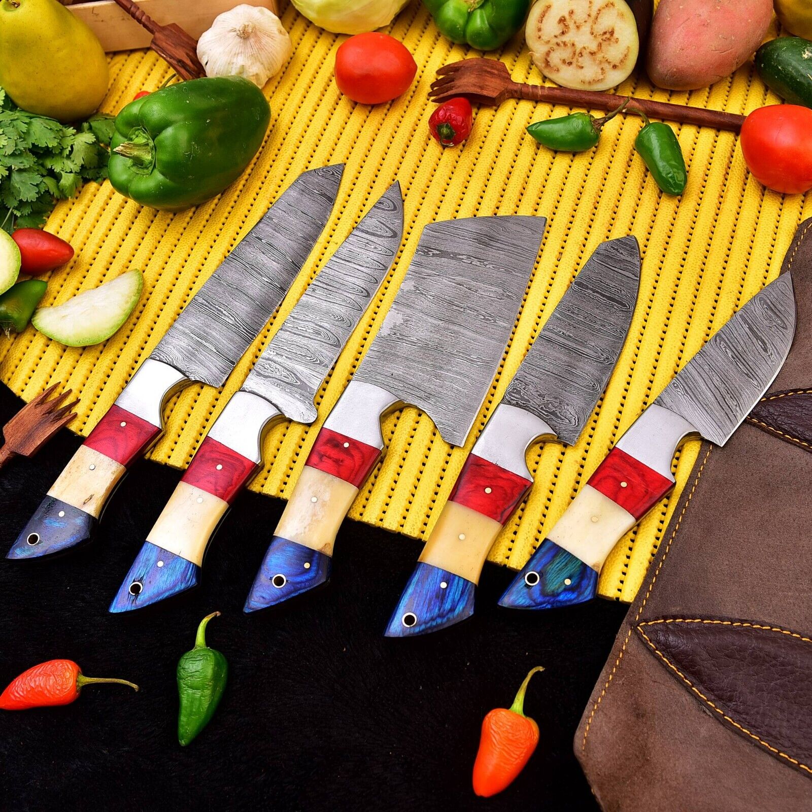 Handmade Chef Set of 5 pieces Kitchen Utility Professional Best Chef Knives