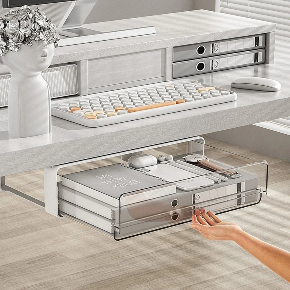 Under Desk Hidden Drawer Organizer Self Adhesive Storage Box For Office And Home