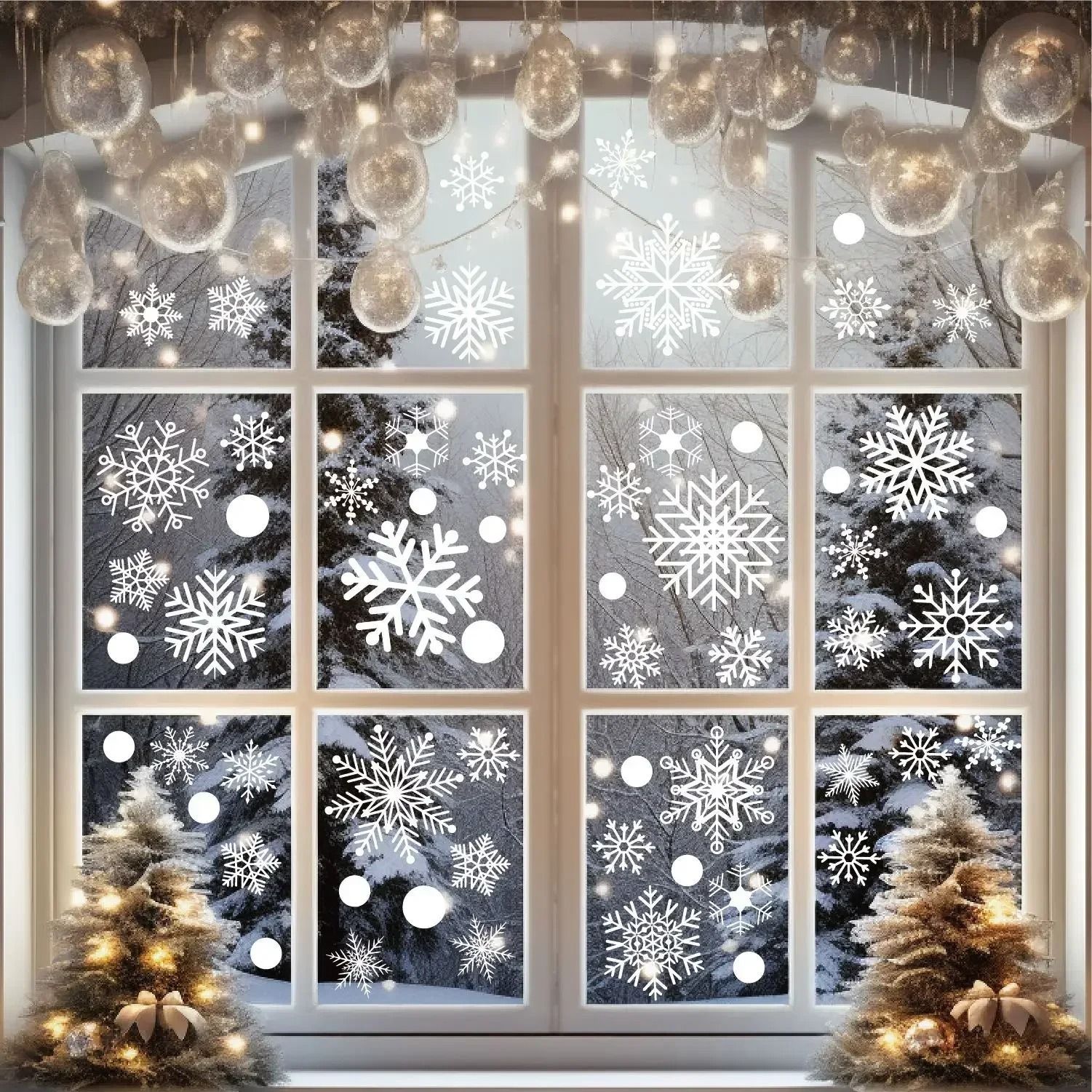 2026 Winter Wonderland Snowflake Window Decals | White Christmas Wall Sticker Set