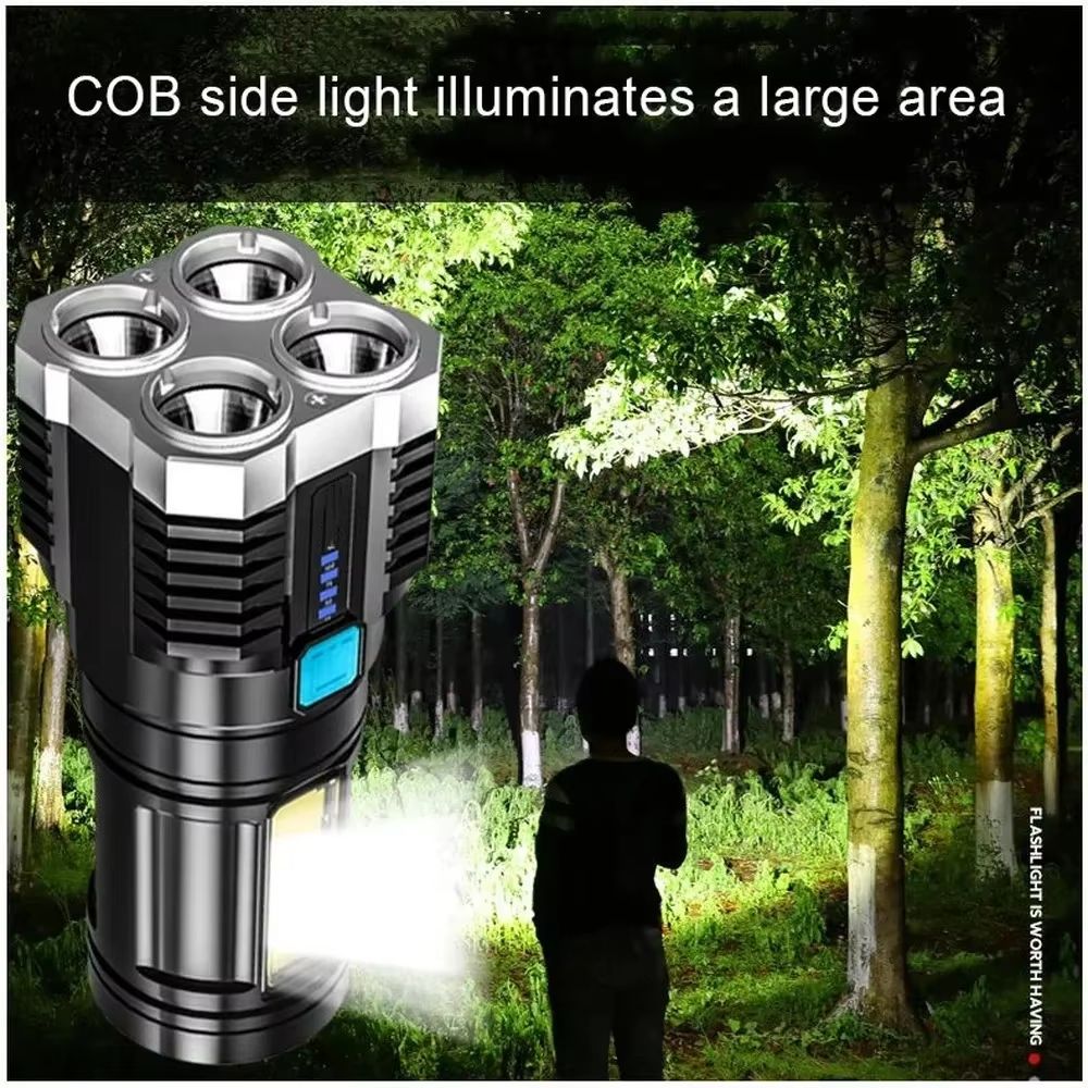 High Power Rechargeable LED Flashlight With COB Side Light and Lantern