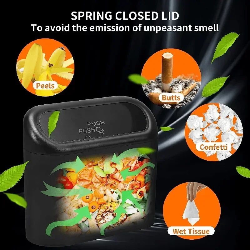 Leak-Proof Car Trash Can with Lid Mini Garbage Bin and 300 Bags