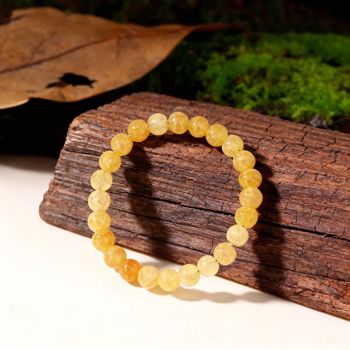 Yellow Citrine Beaded Bracelet Feng Shui Money Stone Crystal Wristband