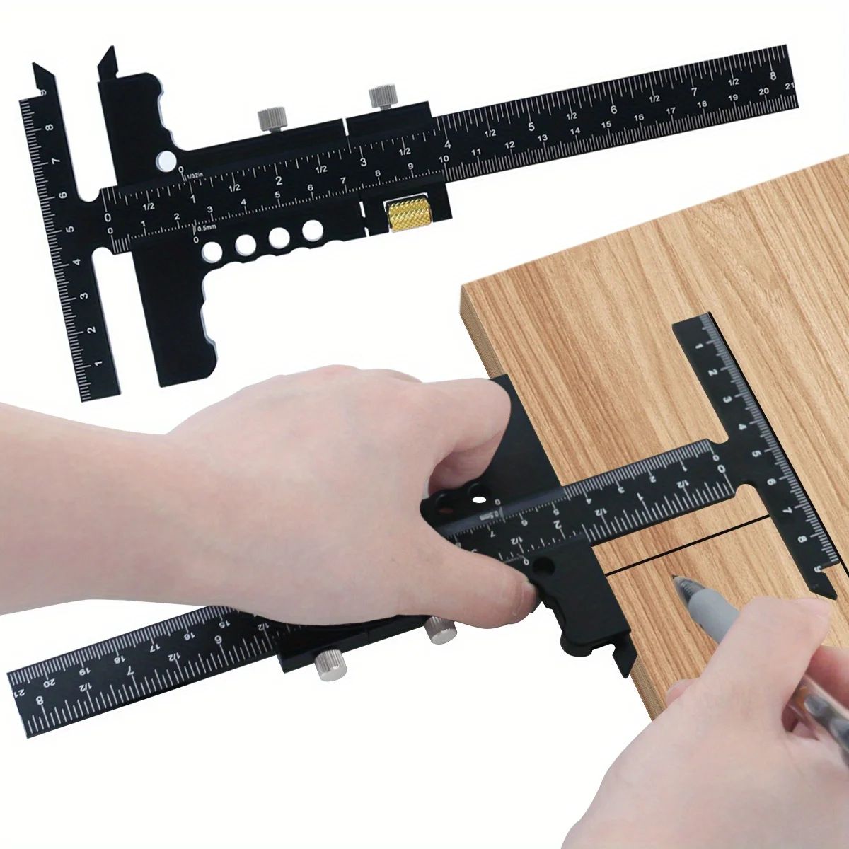 Woodworking Scriber Gauge T-Square Marking Tool – Aluminum Alloy Sliding Measuring Ruler for Framing & Scribing
