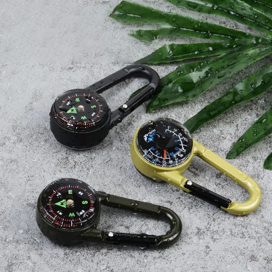 3 in 1 Mini Compass Thermometer Carabiner Keychain