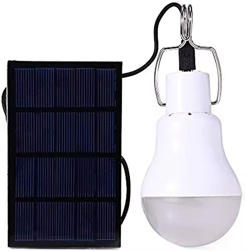 Solar Rechargeable Light Bulb with USB 5V Charging and Hanging Hook