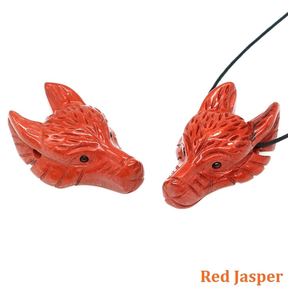 Natural Hand-Carved Wolf Head Crystal Pendant