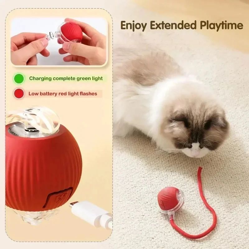 Smart Rolling Cat Ball with Tail Rechargeable Interactive Cat Toy