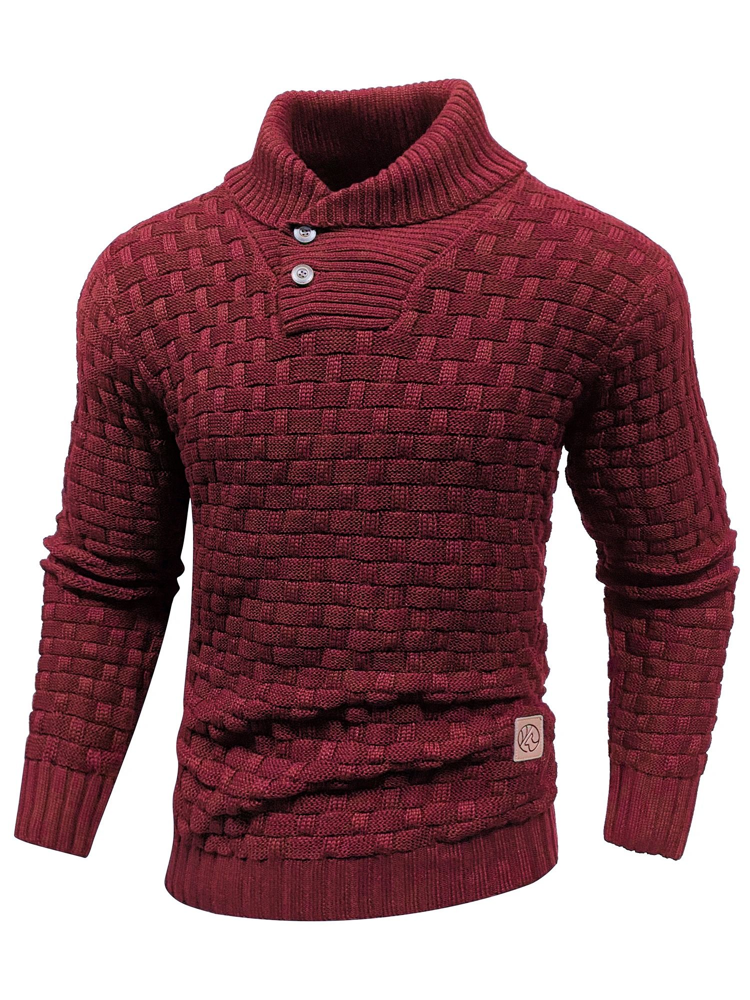 Mens Casual Knit Sweater Crew Neck Warm Ribbed Pullover