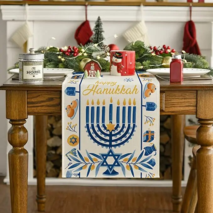 Hanukkah Menorah Table Runner: Festive Chanukah Dining Decoration