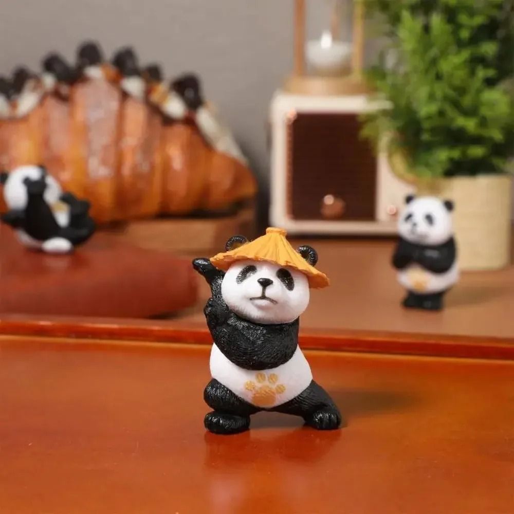 Mini Panda Figurine Cute Kung Fu Panda Statue for Garden and Desk Decor