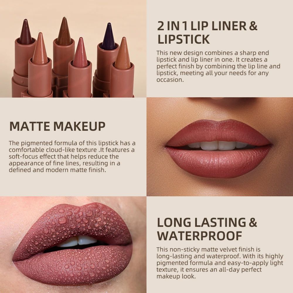Lakerain Matte Lip Liner Crayon Waterproof Velvet Lip Contour Pencil Long Lasting Non Stick Lip Tint