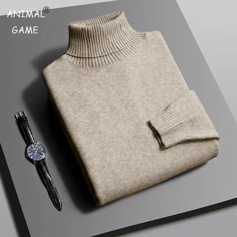 Mens Knitted Turtleneck Sweater Slim Fit Long Sleeve Pullover