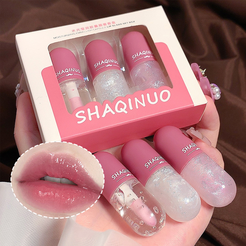 Capsule Lip Honey Kit Moisturizes, Mirror Surface Sparkling, Transparent Glass Lip Oil, Hydrating Clear Shine Gift Set