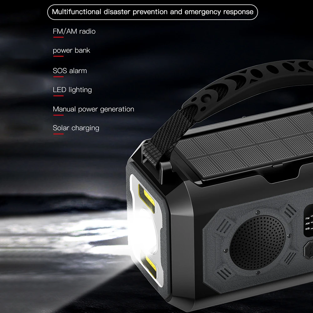 Solar Hand Crank Emergency Weather Radio with Dual Solar Panels and LED Reading Lamp