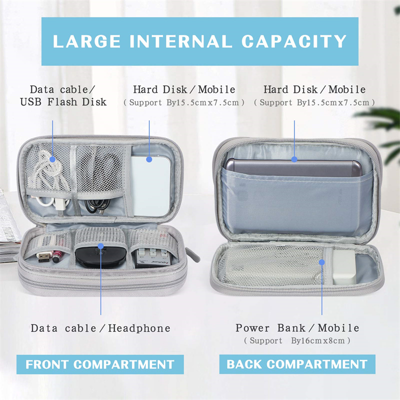Portable Waterproof Cable Storage Bag Travel Organizer with Double Layers for USB, Cord, and Charger